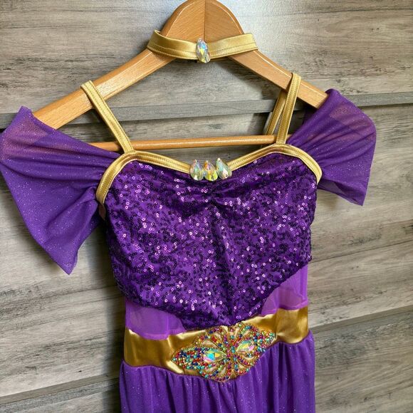 Weissman 10465 Genie in a Bottle Purple Sequin Metallic Gold Dance Costume Jazz - Picture 3 of 12